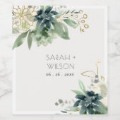 Elegant Dusky Blue Green Succulent Foliage Weddens Wijn Etiket (Enkel label)