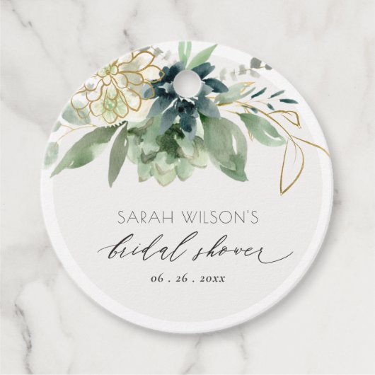 Elegant Dusky Blue Green Succulent Vrijgezellenfee Bedankjes Labels (Voorkant)