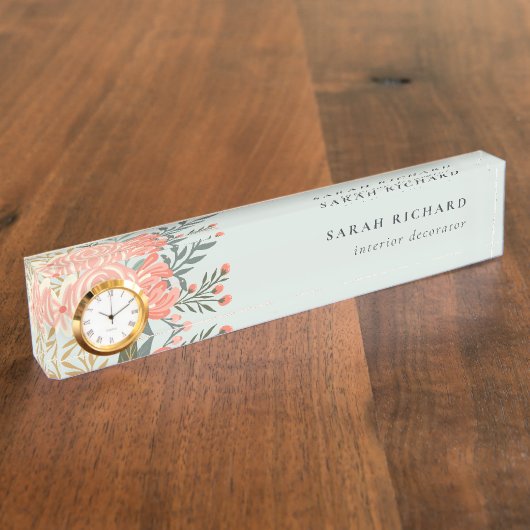 Elegant Dusky Blue Oranje Blush Ambrosia Floral Naambordje (Zijkant)