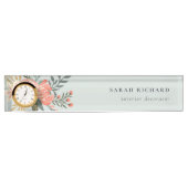 Elegant Dusky Blue Oranje Blush Ambrosia Floral Naambordje (Voorkant)