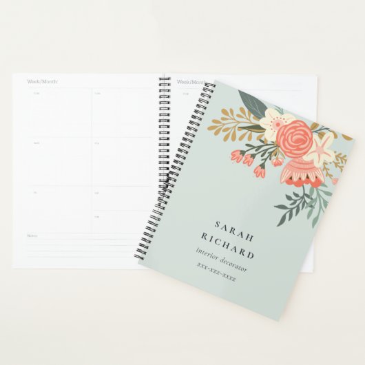 Elegant Dusky Blue Oranje Blush Ambrosia Floral Planner (Display)