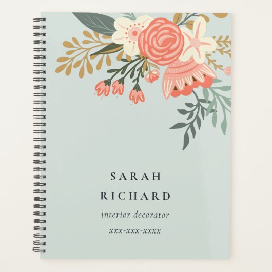 Elegant Dusky Blue Oranje Blush Ambrosia Floral Planner (Voorkant)