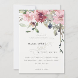 Elegant Dusky Blush Roos Floral Vow Renewal Invite Bedankkaart
