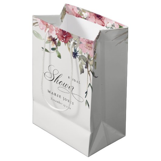 Elegant Dusky Blush Roos Floral Vrijgezellenfeest Medium Cadeauzakje (Voorkant Gekanteld)