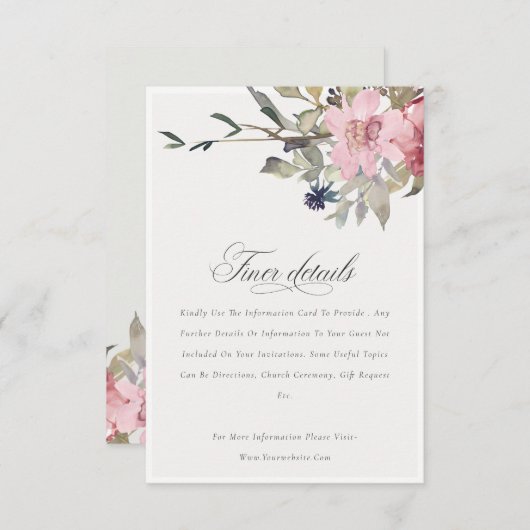 Elegant Dusky Blush Roos Floral Wedding Details Informatiekaartje (Voorkant / Achterkant)