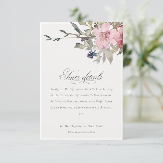 Elegant Dusky Blush Roos Floral Wedding Details Informatiekaartje (Staand voorkant)