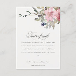 Elegant Dusky Blush Roos Floral Wedding Details Informatiekaartje