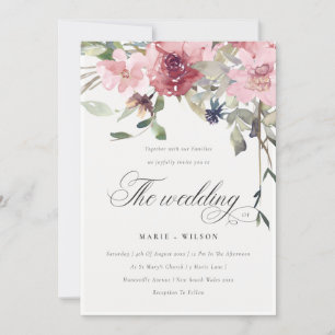Elegant Dusky Blush Roos Floral Wedding Invite Bedankkaart
