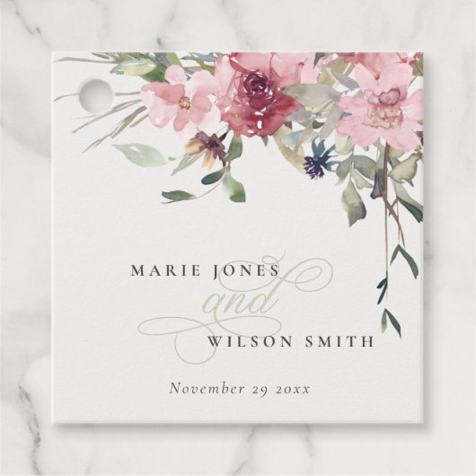 Elegant Dusky Blush Roos Wildflower Wedal Wedding Bedankjes Labels (Voorkant)