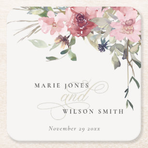 Elegant Dusky Blush Roos Wildflower Wedal Wedding Kartonnen Onderzetters