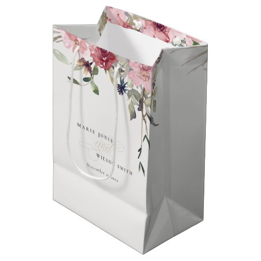 Elegant Dusky Blush Roos Wildflower Wedal Wedding Medium Cadeauzakje (Voorkant Gekanteld)