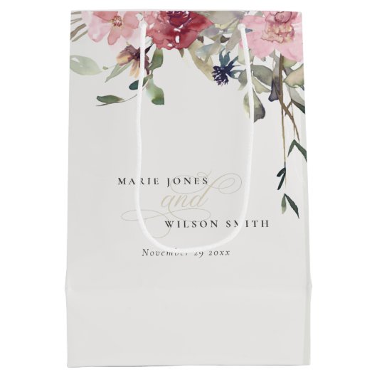 Elegant Dusky Blush Roos Wildflower Wedal Wedding Medium Cadeauzakje (Achterkant)