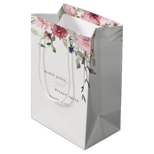 Elegant Dusky Blush Roos Wildflower Wedal Wedding Medium Cadeauzakje (Achterkant Gekanteld)