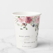 Elegant Dusky Blush Roos Wildflower Wedal Wedding Papieren Bekers (Achterkant)