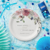 Elegant Dusky Blush Roos Wildflower Wedal Wedding Papieren Bordje (Feest)