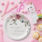 Elegant Dusky Blush Roos Wildflower Wedal Wedding Papieren Bordje (Feest)