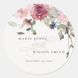 Elegant Dusky Blush Roos Wildflower Wedal Wedding Ronde Sticker