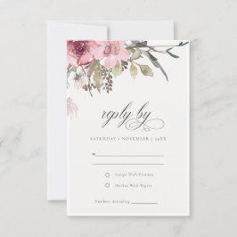 Elegant Dusky Blush Roos Wildflower Wedal Wedding RSVP Kaartje