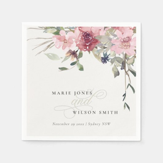 Elegant Dusky Blush Roos Wildflower Wedal Wedding Servet (Voorkant)