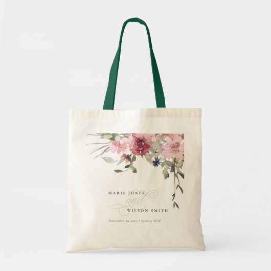 Elegant Dusky Blush Roos Wildflower Wedal Wedding Tote Bag (Voorkant)