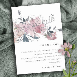Elegant Dusky Blush Waterverf Bloemen Bruiloft Bedankkaart
