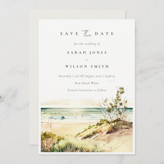 Elegant Dusky Coastal Beach Sand Sun Seascape Save The Date (Voorkant / Achterkant)