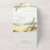 Elegant Dusky Coastal Beach Sun Seascape Wedding All In One Uitnodiging (Buitenkant)