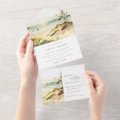 Elegant Dusky Coastal Beach Sun Seascape Wedding All In One Uitnodiging (Afscheurbaar)