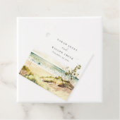 Elegant Dusky Coastal Beach Sun Seascape Wedding Bedankjes Labels (In situ)