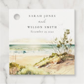 Elegant Dusky Coastal Beach Sun Seascape Wedding Bedankjes Labels (Voorkant)