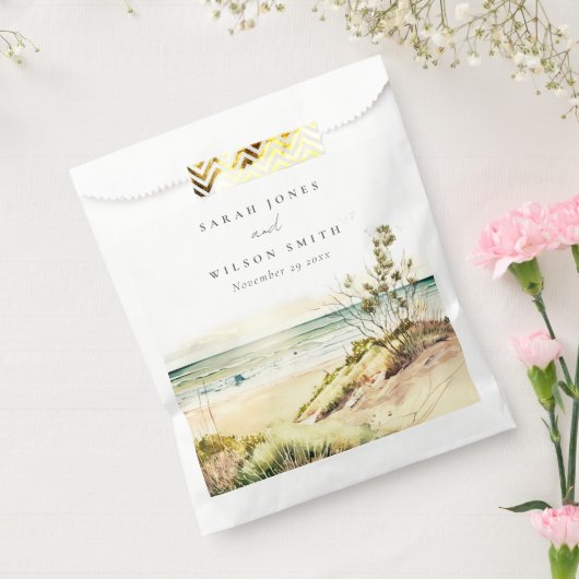 Elegant Dusky Coastal Beach Sun Seascape Wedding Bedankzakje (Gezegeld)