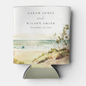 Elegant Dusky Coastal Beach Sun Seascape Wedding Blikjeskoeler (Voorkant)