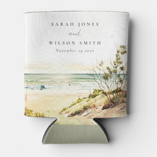 Elegant Dusky Coastal Beach Sun Seascape Wedding Blikjeskoeler (Voorkant)