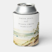 Elegant Dusky Coastal Beach Sun Seascape Wedding Blikjeskoeler (Blikje Achterkant)