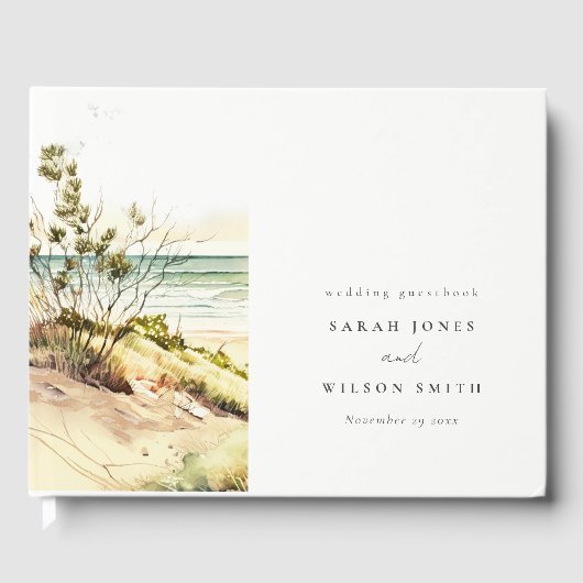Elegant Dusky Coastal Beach Sun Seascape Wedding Gastenboek (Voorkant)