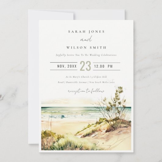 Elegant Dusky Coastal Beach Sun Seascape Wedding Kaart (Voorkant)