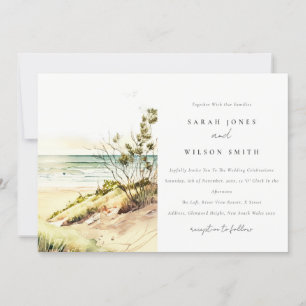 Elegant Dusky Coastal Beach Sun Seascape Wedding Kaart
