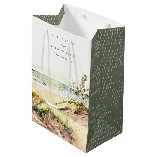 Elegant Dusky Coastal Beach Sun Seascape Wedding Medium Cadeauzakje (Voorkant Gekanteld)