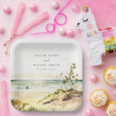 Elegant Dusky Coastal Beach Sun Seascape Wedding Papieren Bordje (Feest)