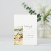 Elegant Dusky Coastal Beach Sun Seascape Wedding RSVP Kaartje (Staand voorkant)