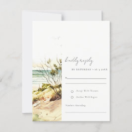 Elegant Dusky Coastal Beach Sun Seascape Wedding RSVP Kaartje
