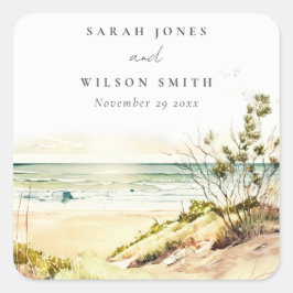 Elegant Dusky Coastal Beach Sun Seascape Wedding Vierkante Sticker
