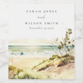 Elegant Dusky Coastal Beach Sun Seascape Wedding Wijn Etiket (Enkel label)