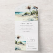 Elegant Dusky Coastal Palm Beach Seascape Wedding All In One Uitnodiging (Binnen)