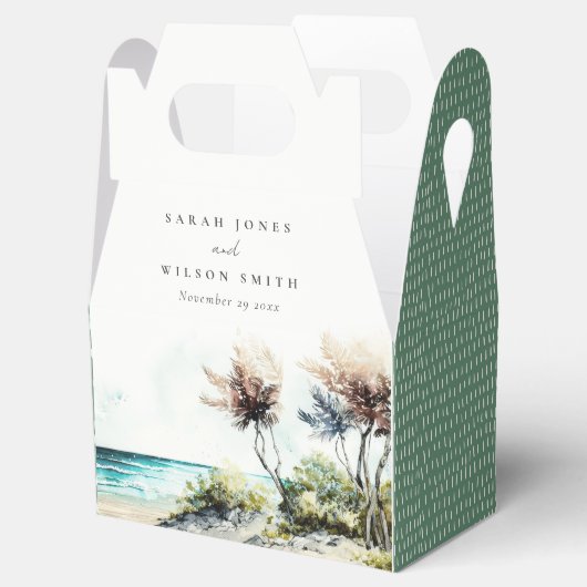 Elegant Dusky Coastal Palm Beach Seascape Wedding Bedankdoosjes (Geopend)