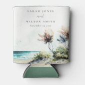 Elegant Dusky Coastal Palm Beach Seascape Wedding Blikjeskoeler (Voorkant)