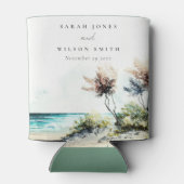Elegant Dusky Coastal Palm Beach Seascape Wedding Blikjeskoeler (Achterkant)