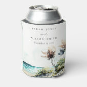 Elegant Dusky Coastal Palm Beach Seascape Wedding Blikjeskoeler (Blikje Achterkant)