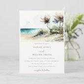 Elegant Dusky Coastal Palm Beach Seascape Wedding Kaart (Staand voorkant)