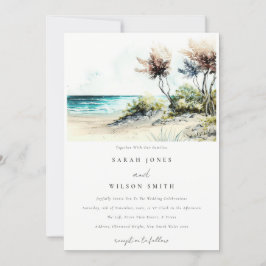 Elegant Dusky Coastal Palm Beach Seascape Wedding Kaart